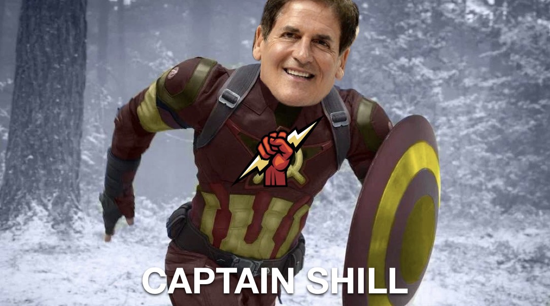 Mark Cuban as Captain America with TITAN logo — 'Captain Shill'